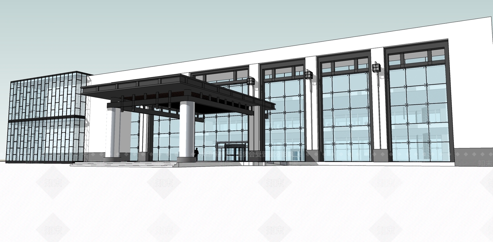 玻璃幕墙入口雨棚SU模型下载【ID:174868159】
