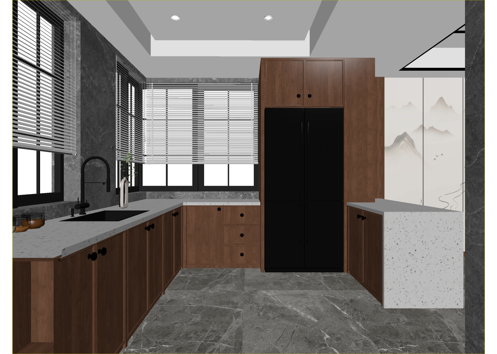 新中式开放式厨房3D模型下载【ID:1214703104】