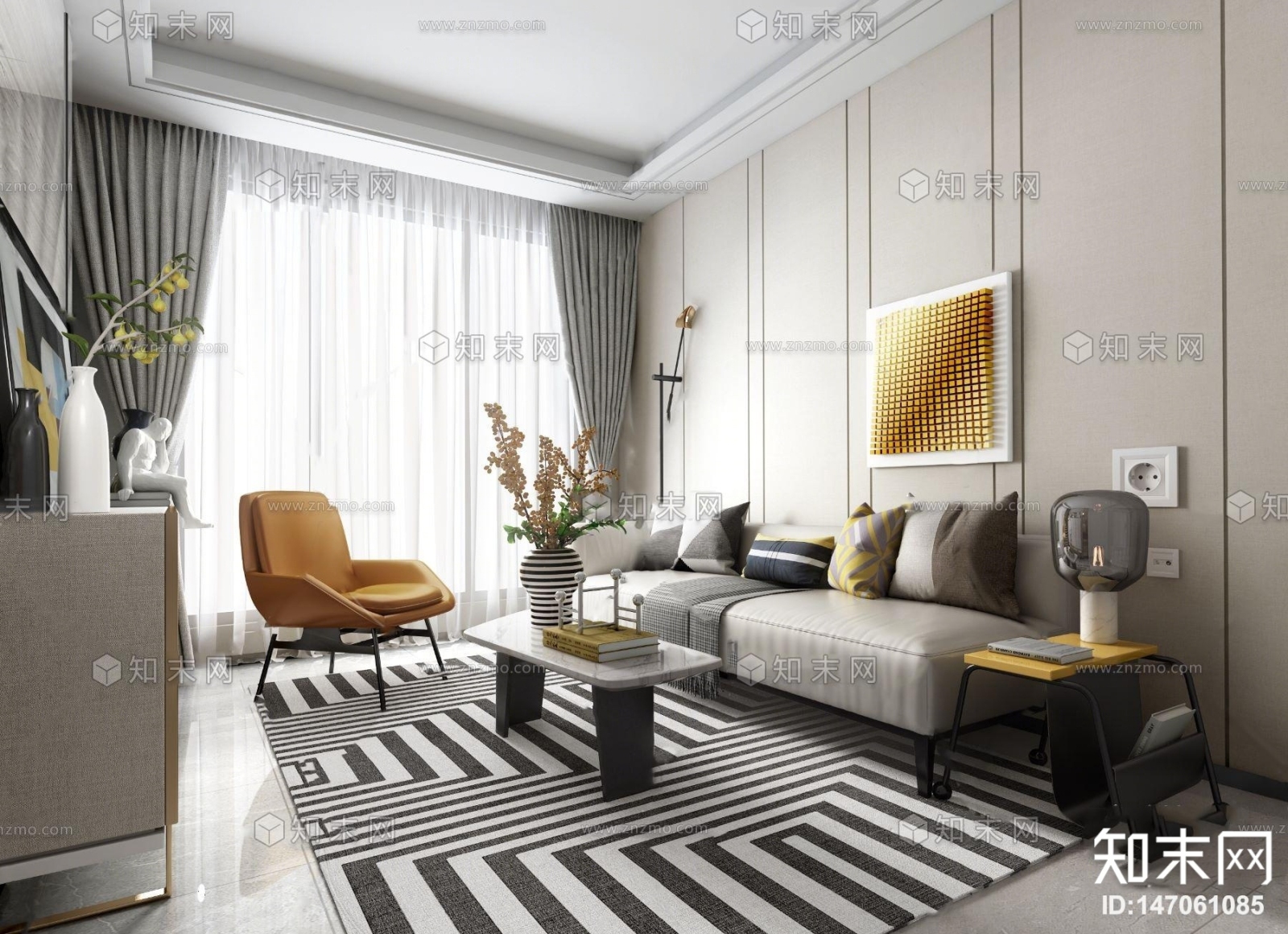 库玛设计现代皮革沙发组合3D模型下载【ID:147061085】