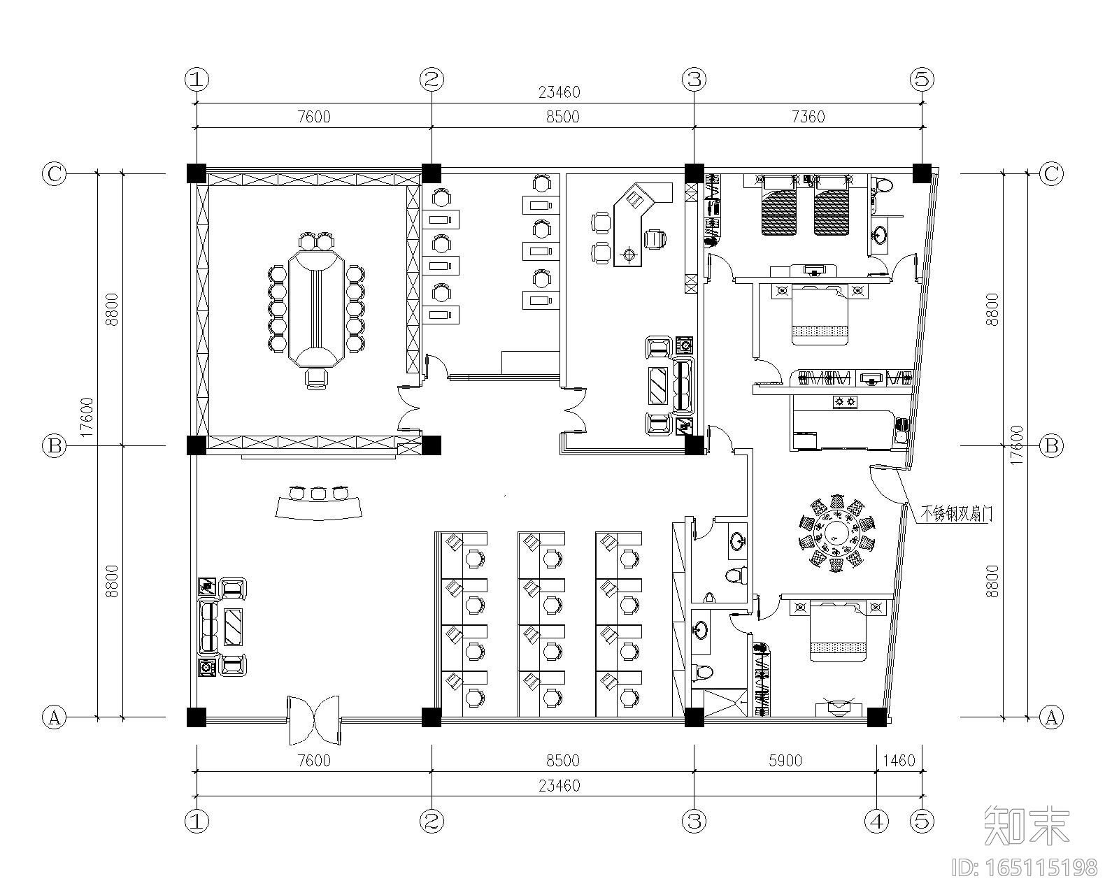 某办公室精装修装饰设计施工图纸（CAD）施工图下载【ID:165115198】