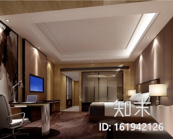 [唐山]高档连锁五星级酒店大床房施工图（含效果）cad施工图下载【ID:161942126】