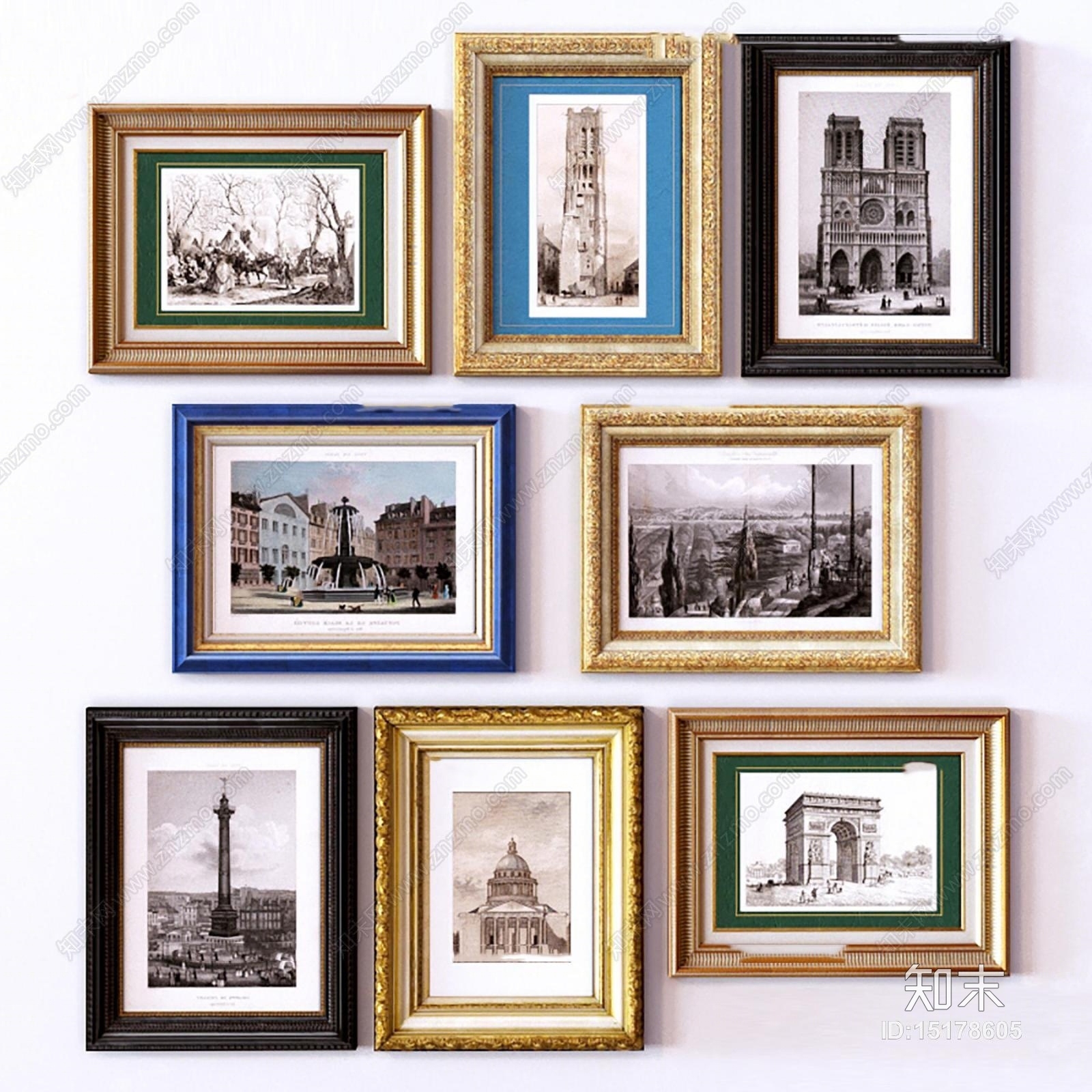 欧式建筑风景装饰画相框3D模型下载【ID:15178605】
