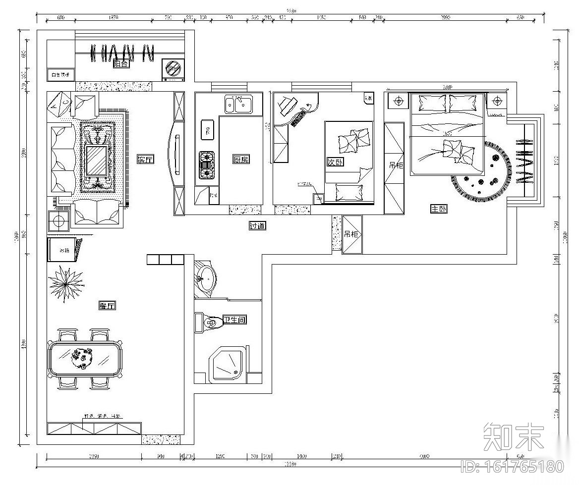 现代风格两居室施工图设计（附高清效果图）施工图下载【ID:161765180】