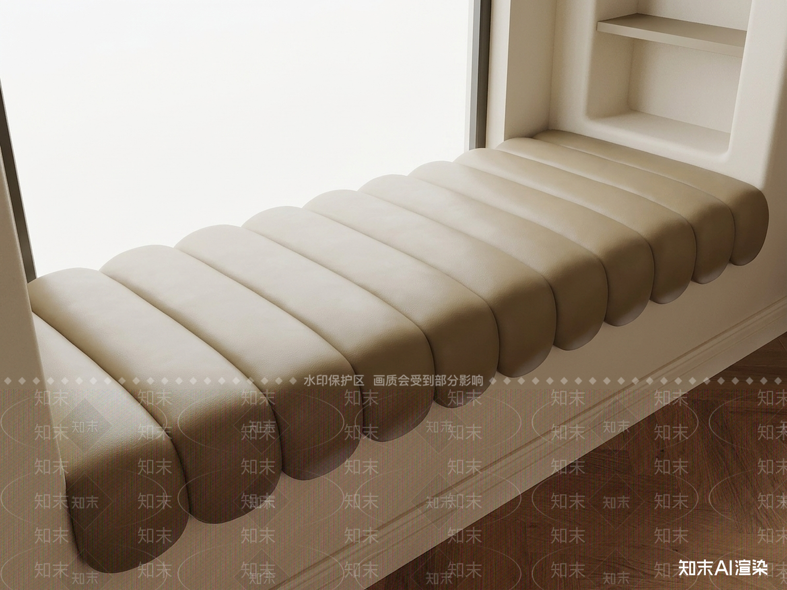 米色波浪形飘窗长椅卡座沙发3D模型下载【ID:1227332961】