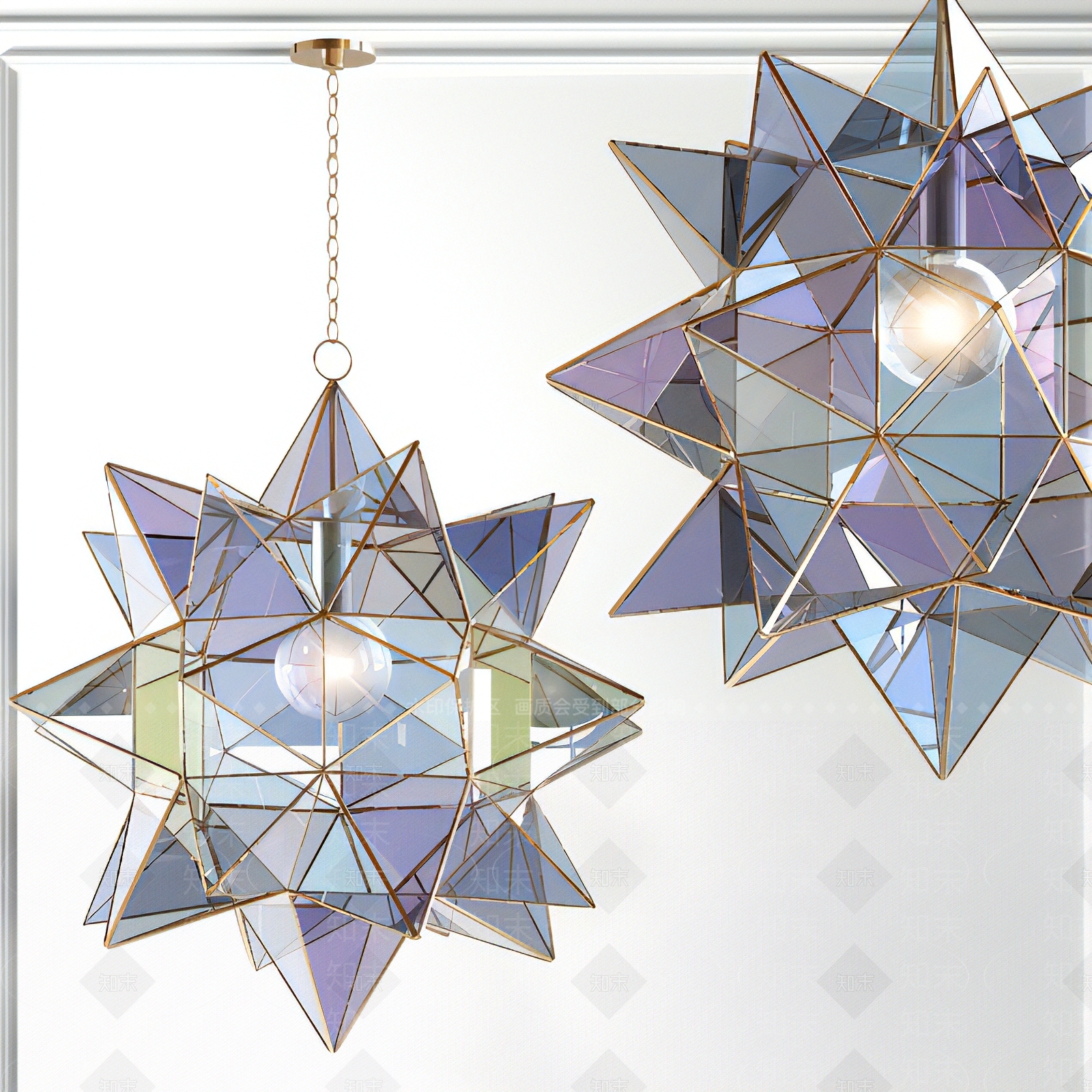 现代玻璃紫色星星吊灯3D模型下载【ID:1111087435】
