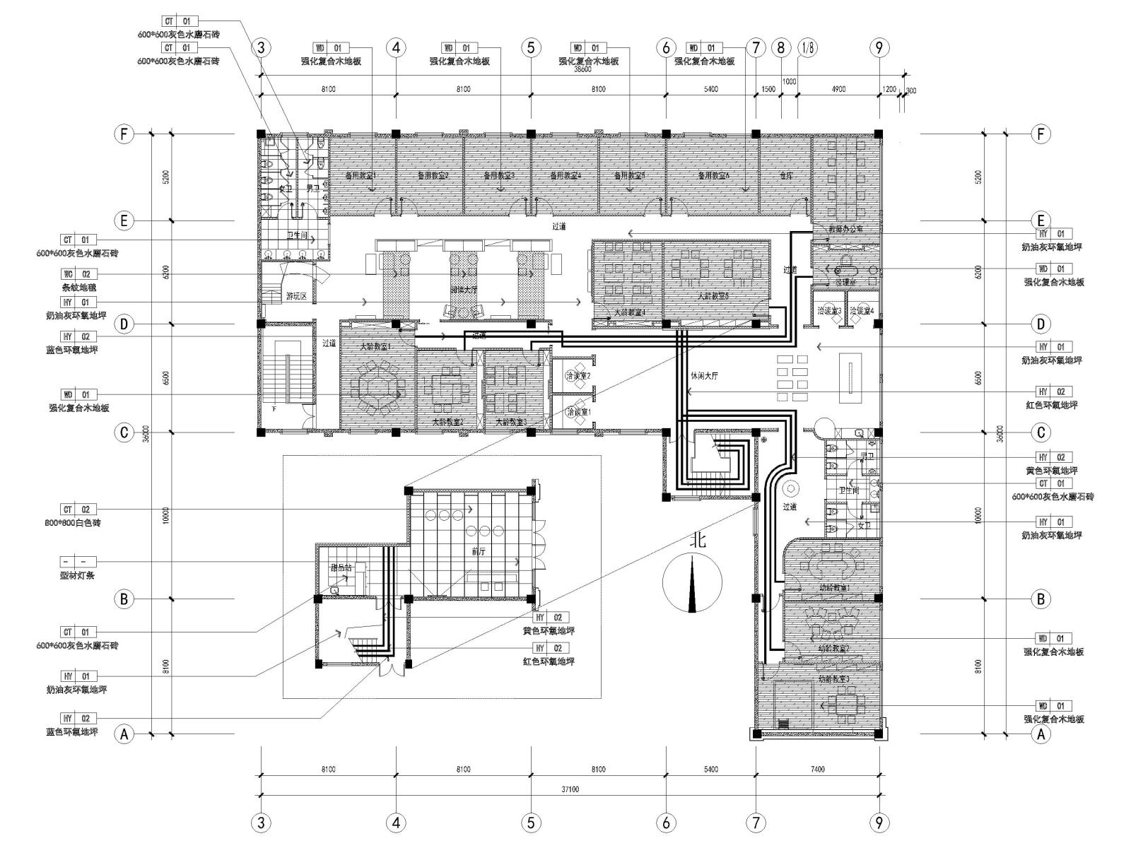 江苏800㎡英语培训中心室内装饰施工图cad施工图下载【ID:1131206844】