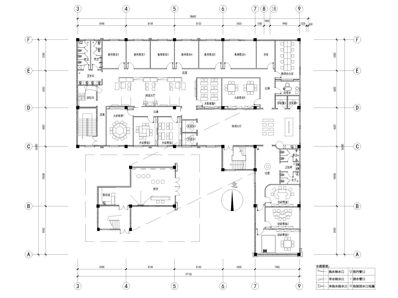 江苏800㎡英语培训中心室内装饰施工图cad施工图下载【ID:1131206844】