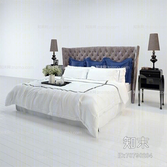 欧式简约棕色皮质双人床3D模型下载【ID:70790204】