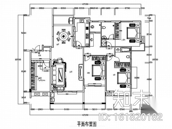 美式风格三居室样板间室内装修设计施工图（含效果）施工图下载【ID:161820182】