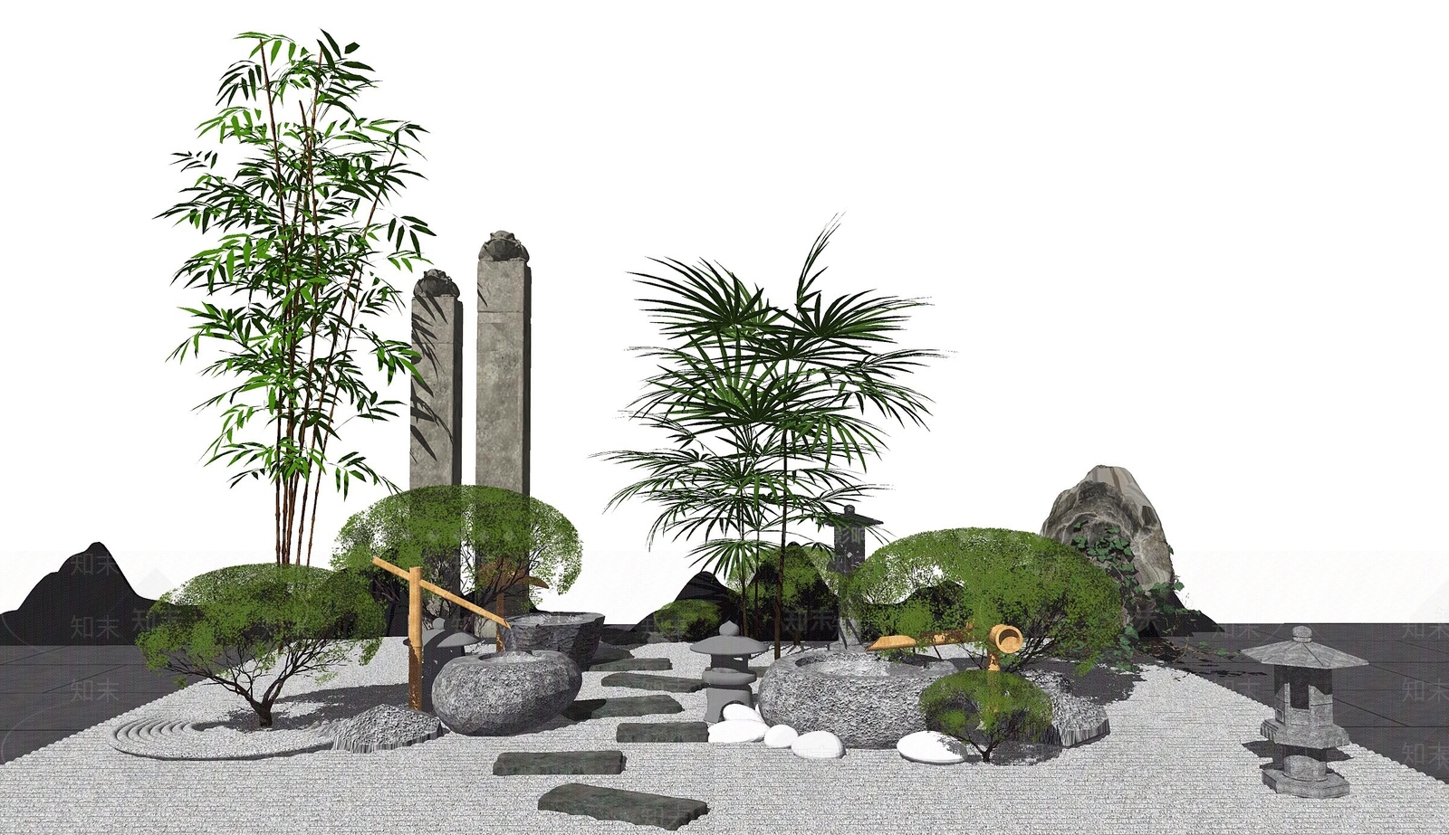 新中式庭院景观SU模型下载【ID:170953197】