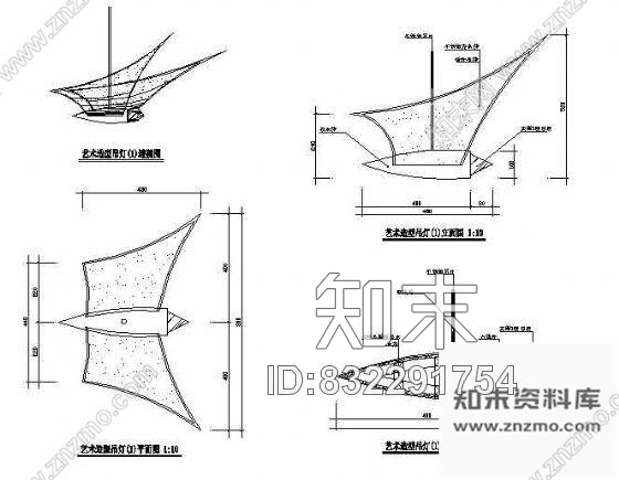 图块/节点艺术吊灯cad施工图下载【ID:832291754】