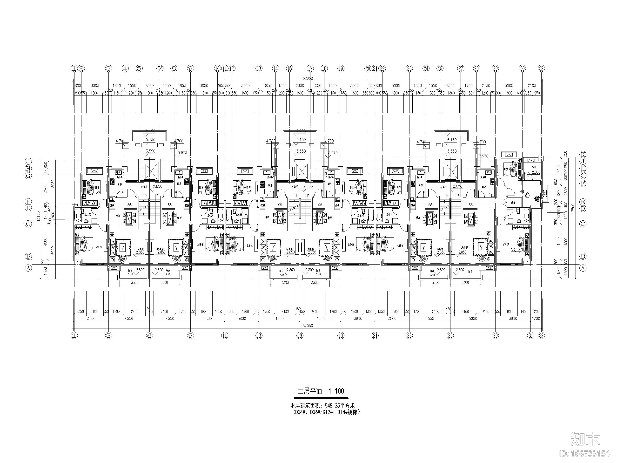 90+110平米3室2厅3卫多层户型（顶层复式）施工图下载【ID:166733154】