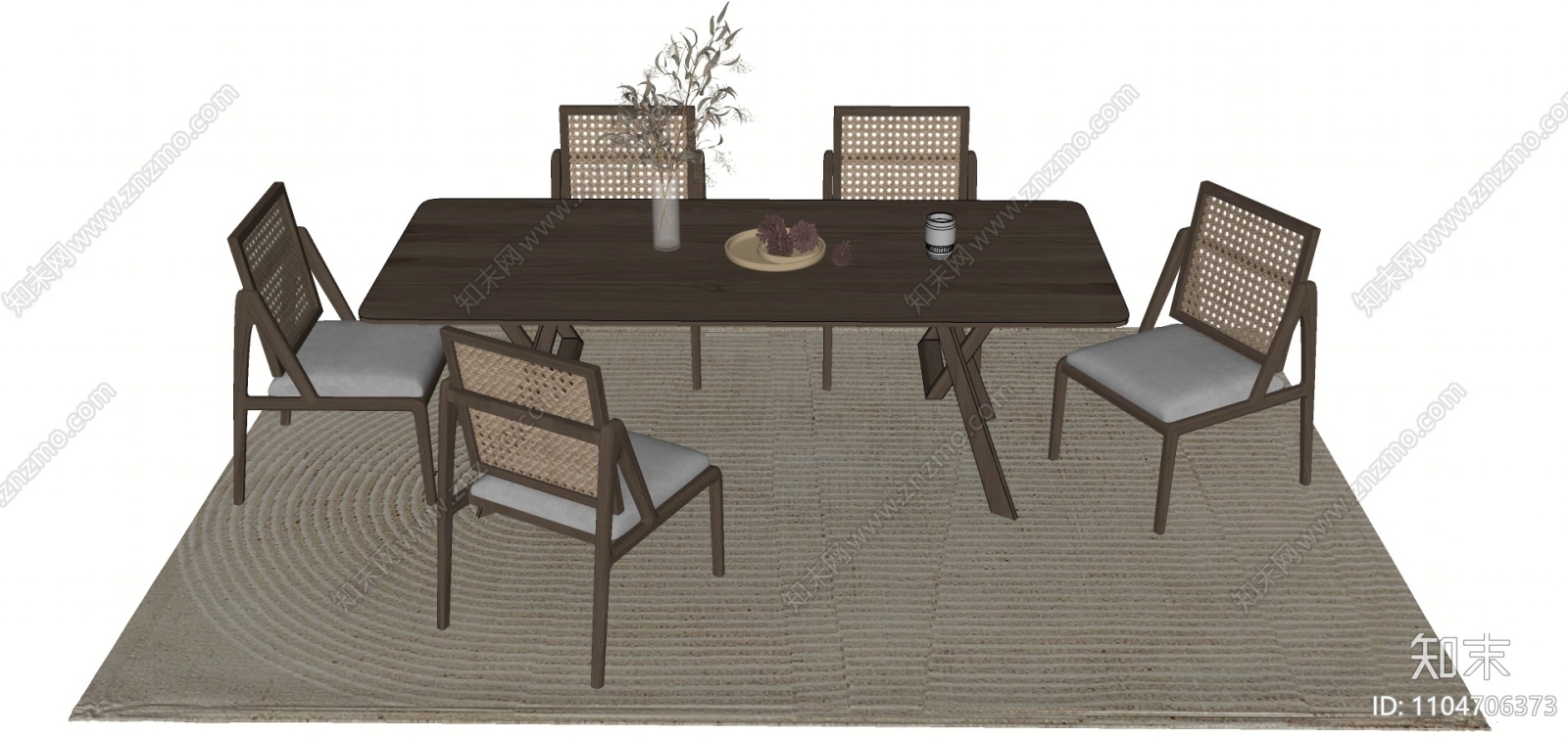 北欧藤编餐桌椅SU模型下载【ID:1104706373】