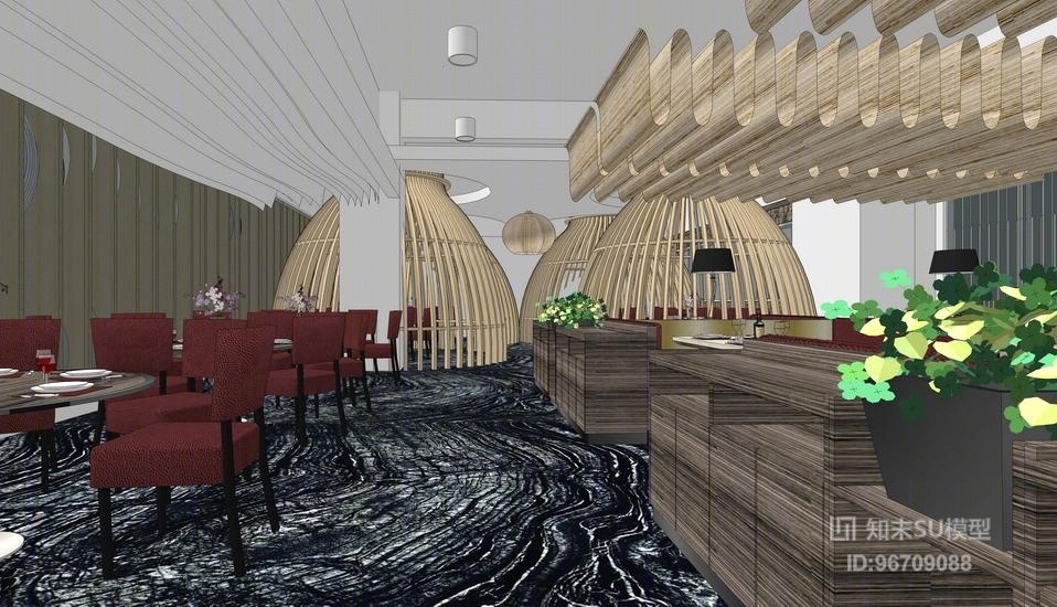 现代火锅餐厅SU模型下载【ID:96709088】
