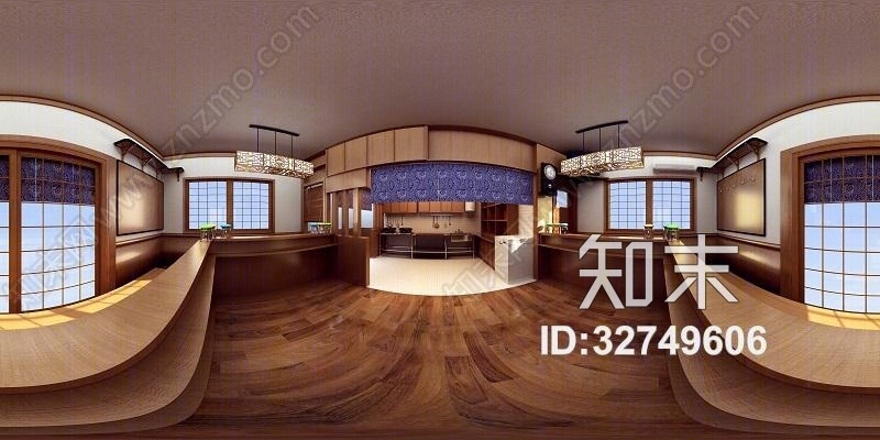 日式原木色日式餐厅3D模型下载【ID:32749606】