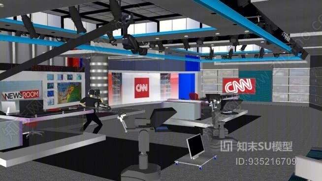 CNN总部亚特兰大7号工作室（新闻编辑室）SU模型下载【ID:935216709】