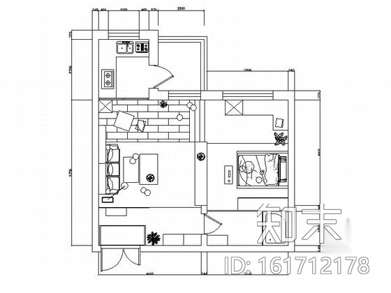 现代一居室小户型室内装修图（含效果）施工图下载【ID:161712178】