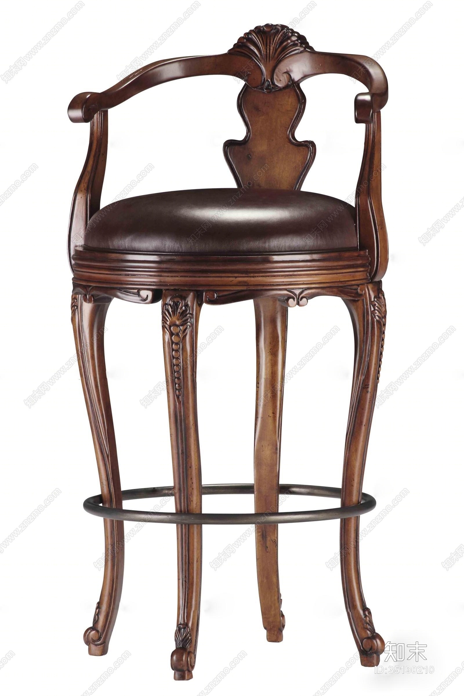 美式实木雕花吧椅3D模型下载【ID:35190210】