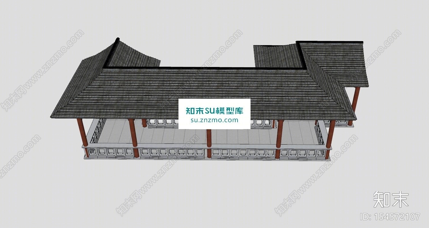 中式玄光走廊SU模型下载【ID:154572107】