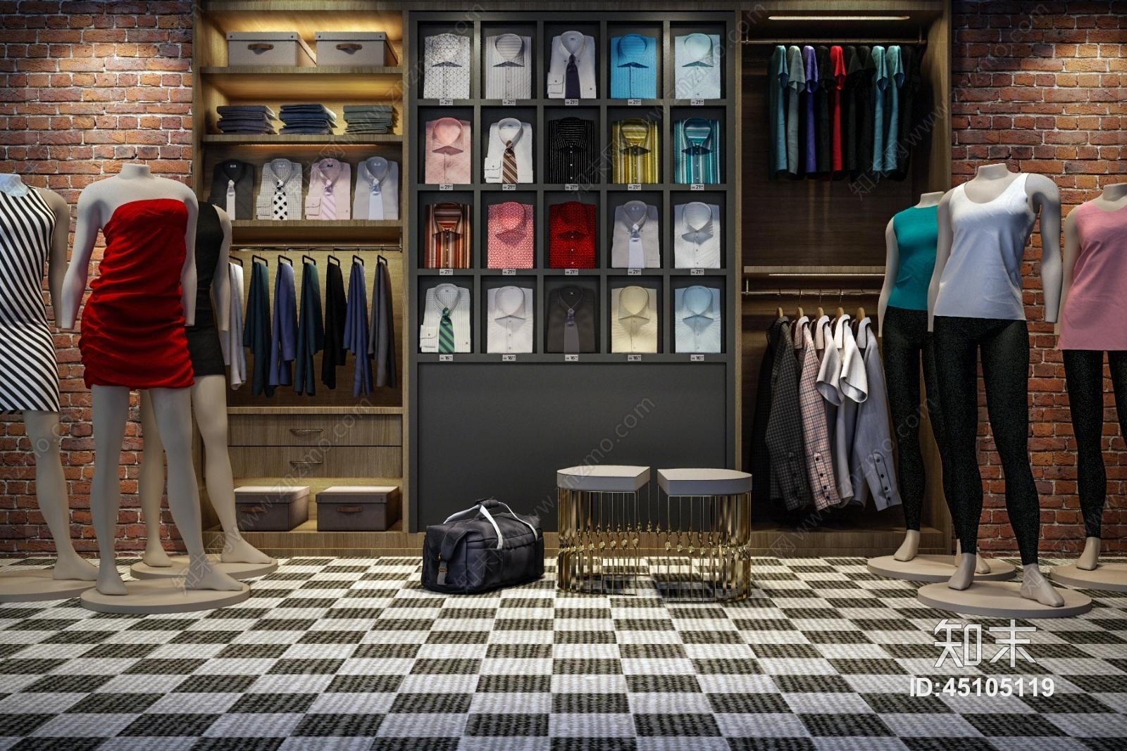 商场服饰服装衬衫衣服展示3D模型下载【ID:45105119】