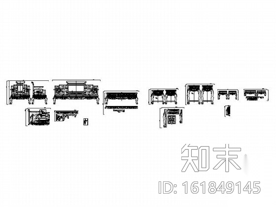 清式沙发十三件套图块cad施工图下载【ID:161849145】