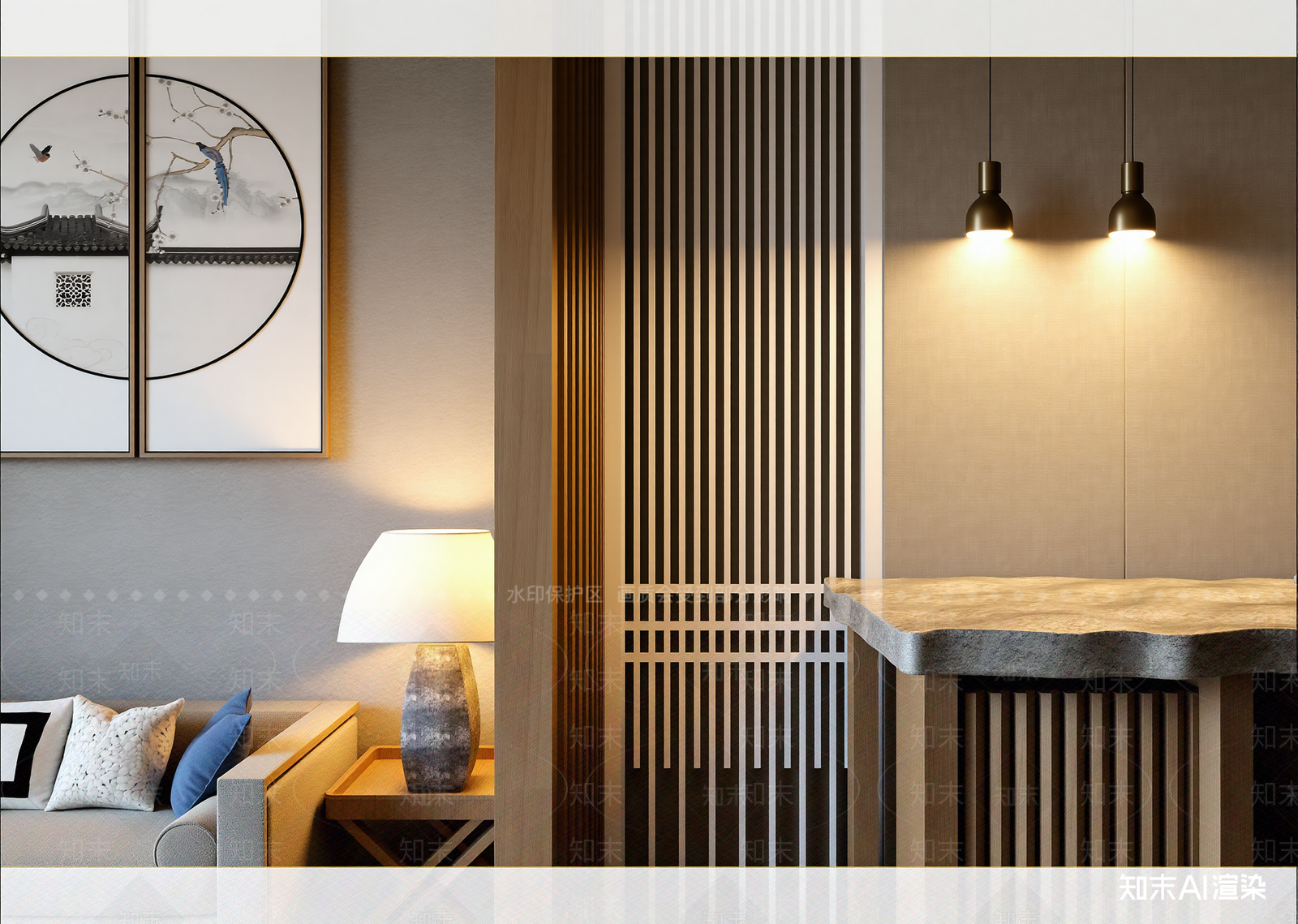 新中式酒店大堂3D模型下载【ID:1215127907】