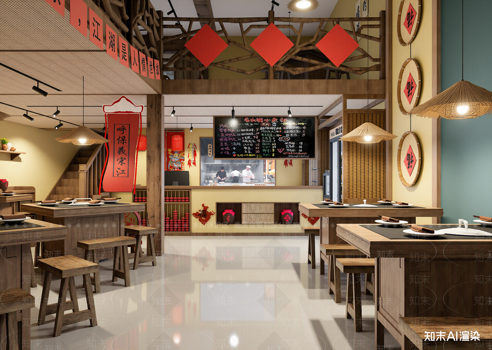 新中式中餐厅3D模型下载【ID:1214377370】
