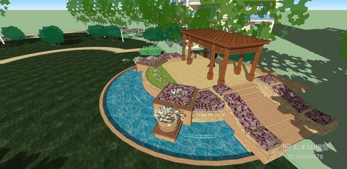庭院花园景观SU模型下载【ID:66669576】