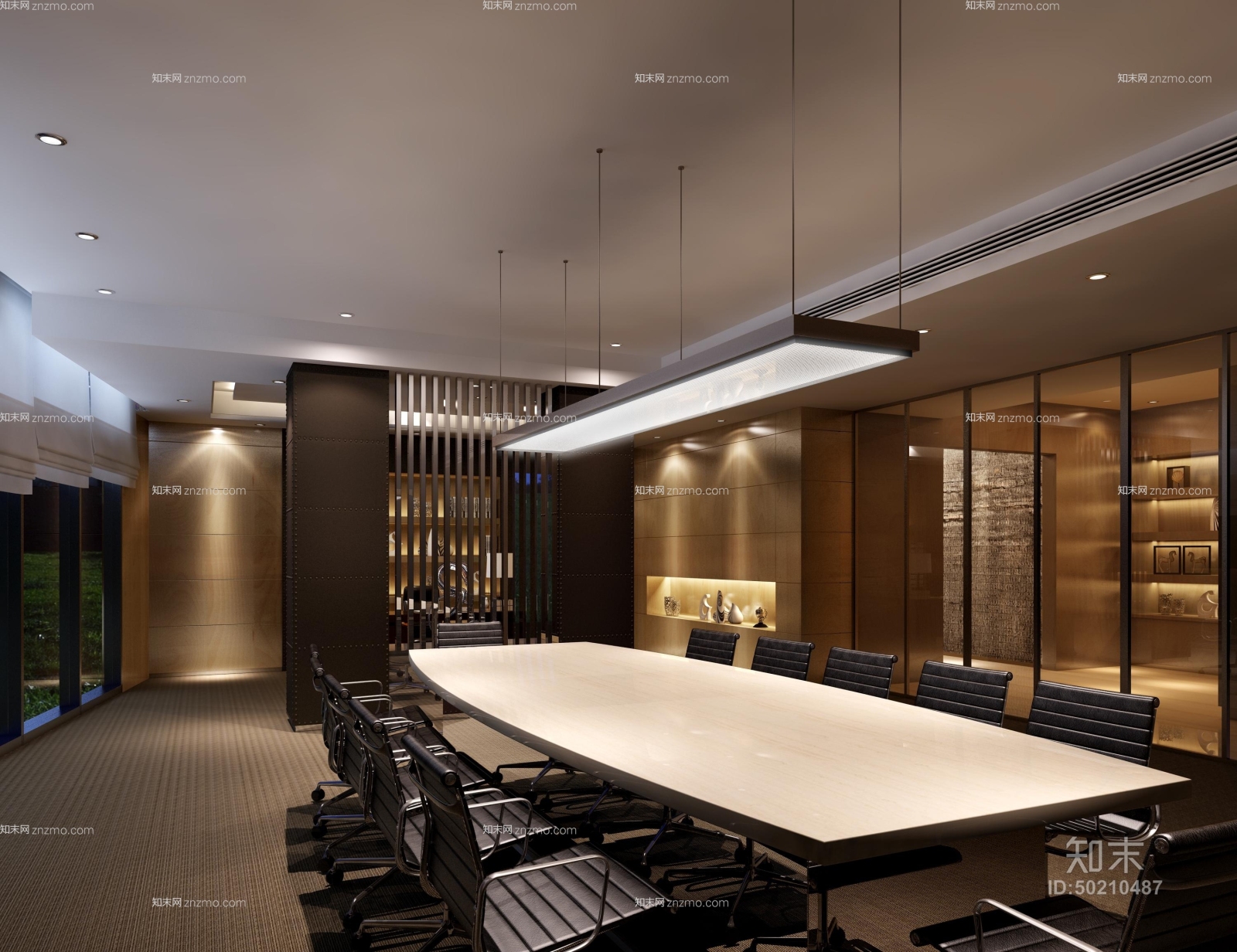 现代长方形白色灯罩铁艺吊灯3D模型下载【ID:50210487】