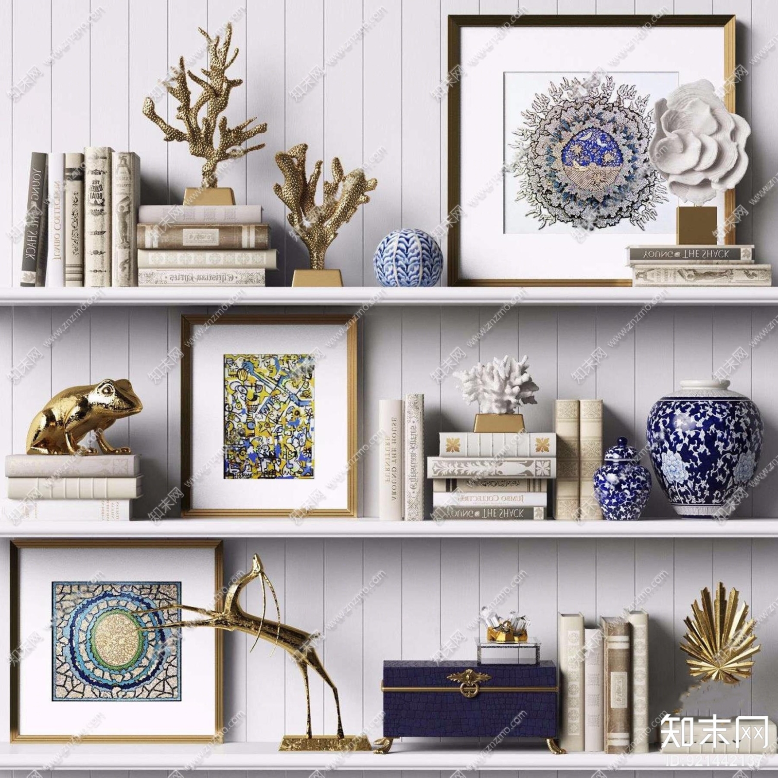 现代书籍青花瓷花瓶3D模型下载【ID:921442137】