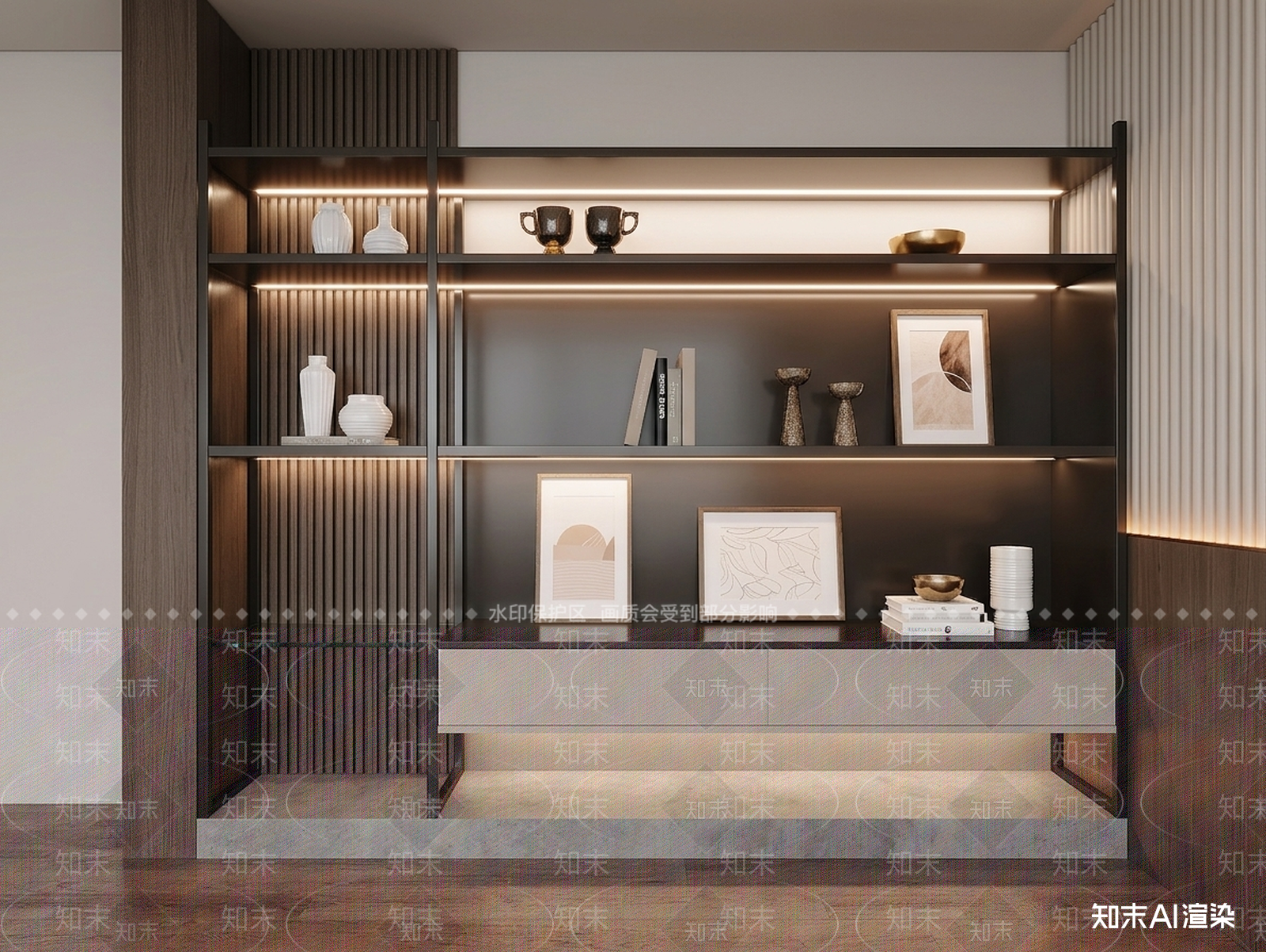 嵌入式收纳展示柜书柜3D模型下载【ID:1227559424】