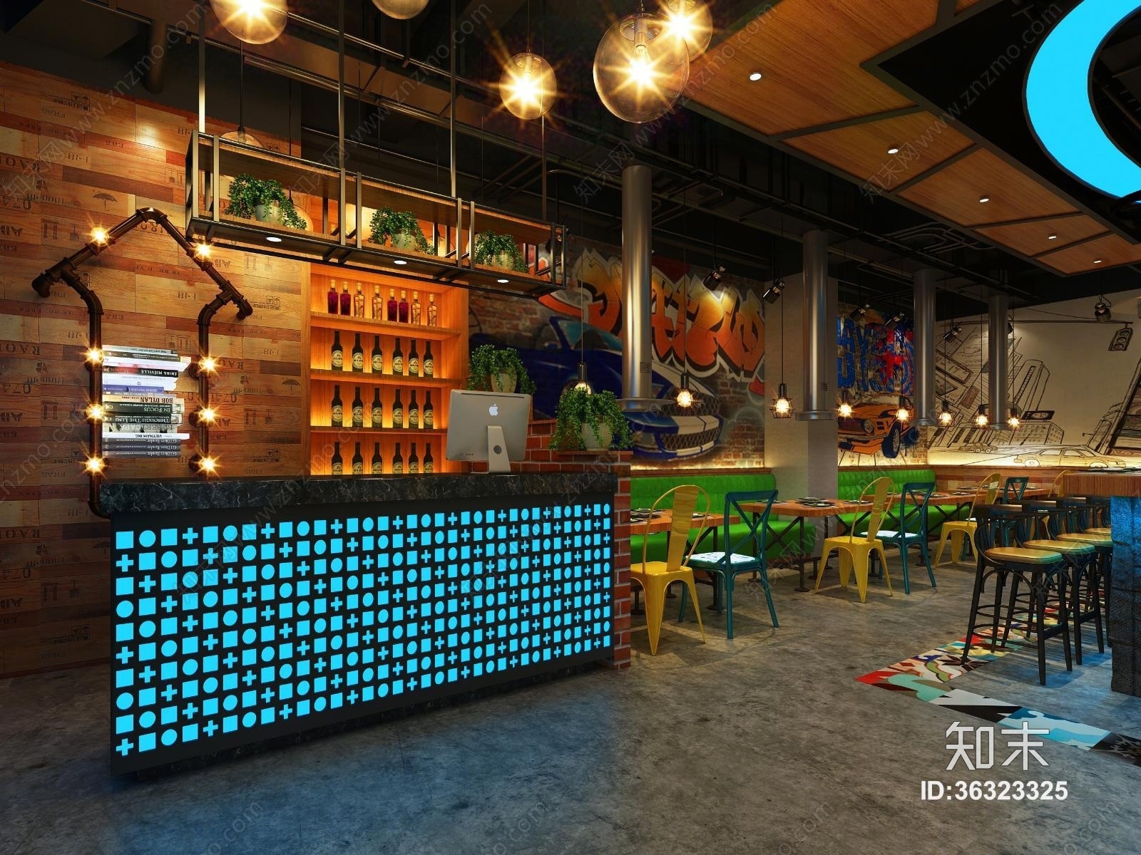 工业风烧烤店3D模型下载【ID:36323325】