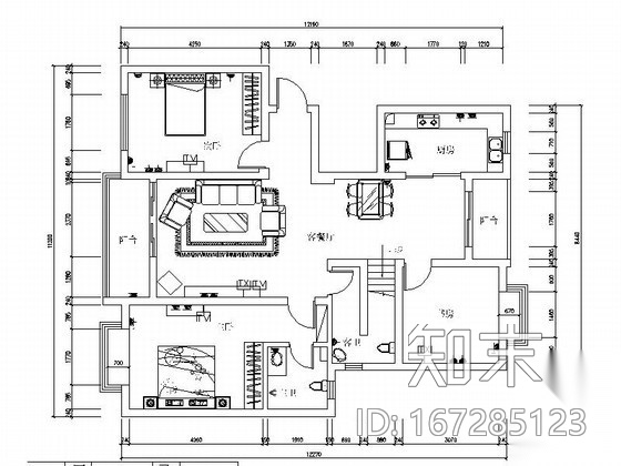 三套家装户型平面布置图cad施工图下载【ID:167285123】