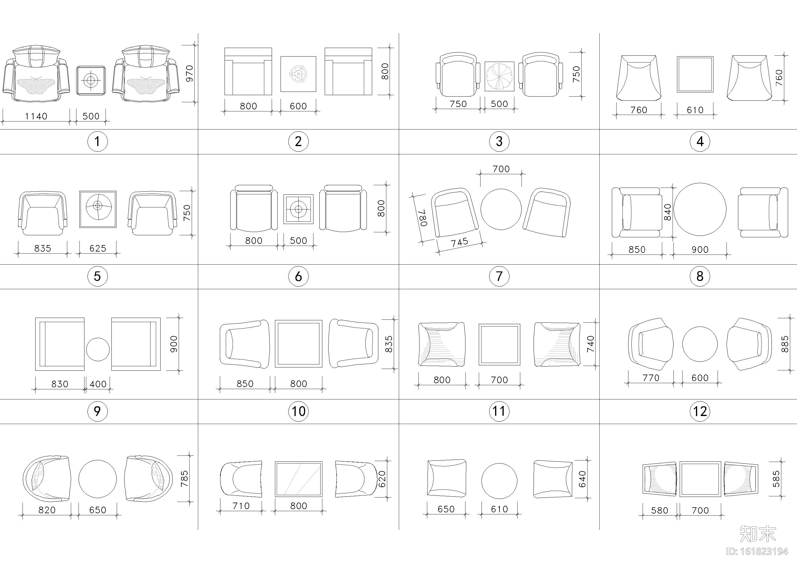 室内家具家私CAD图块施工图下载【ID:161823194】