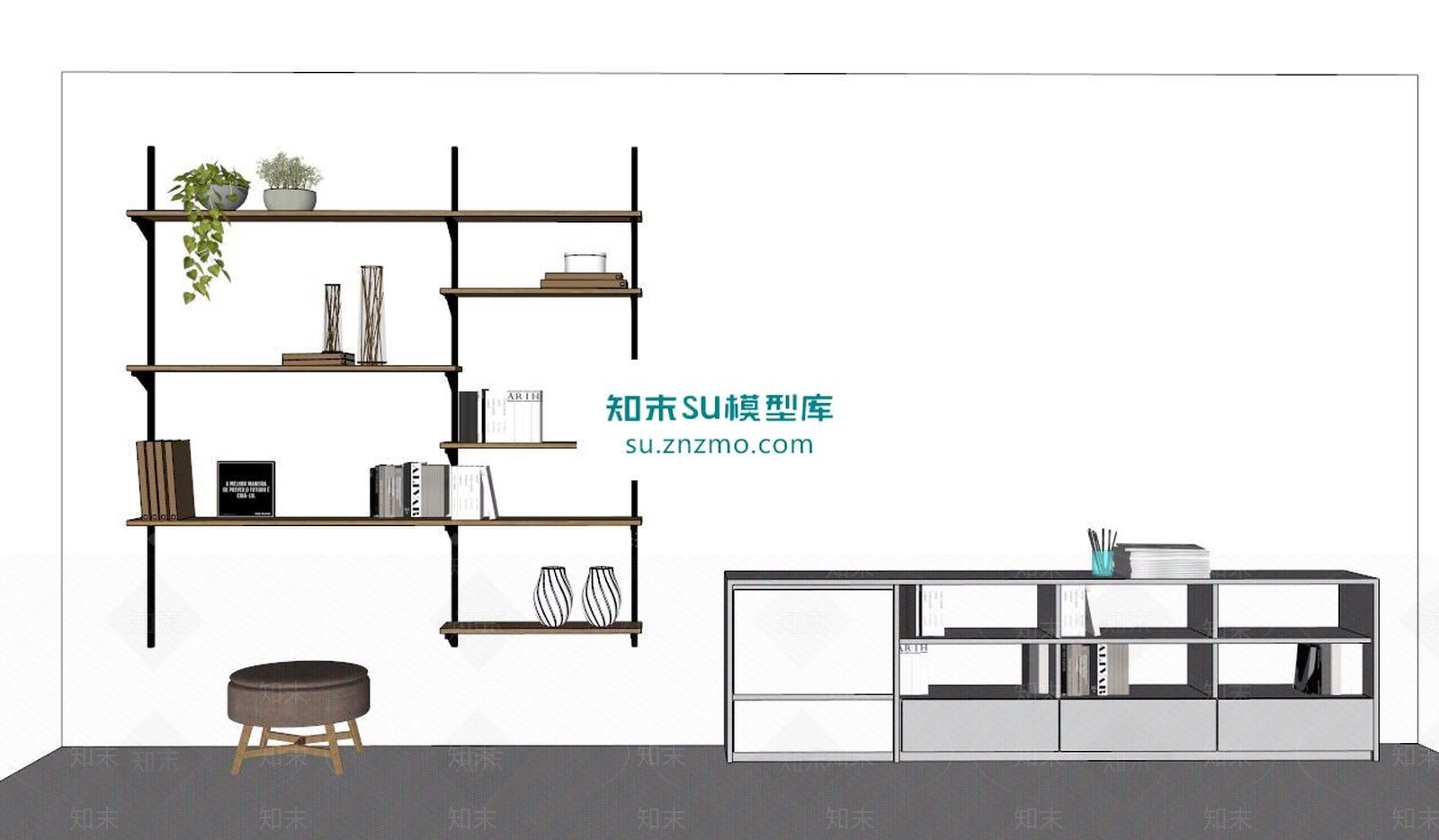 书架景墙SU模型下载【ID:162385211】