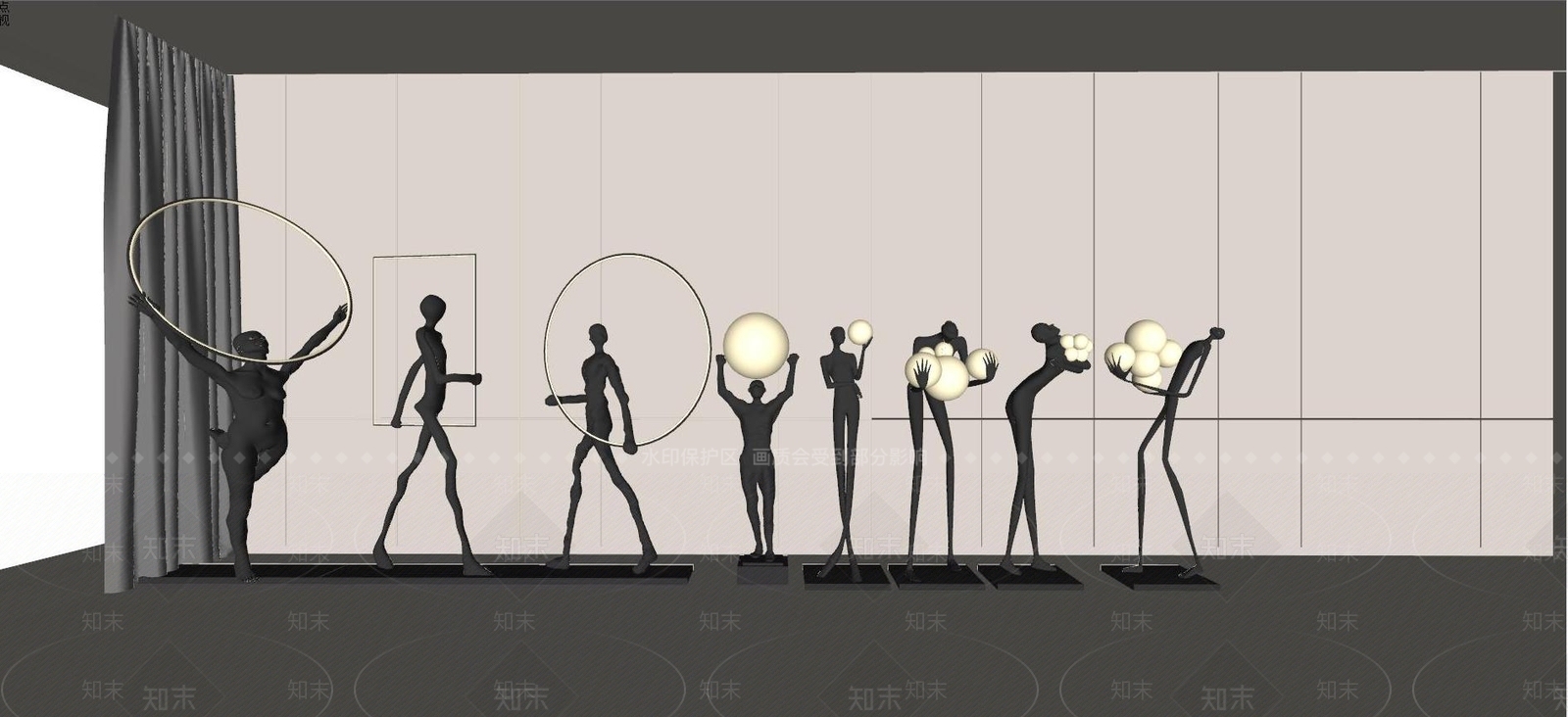 现代人物雕塑落地灯SU模型下载【ID:1123106446】