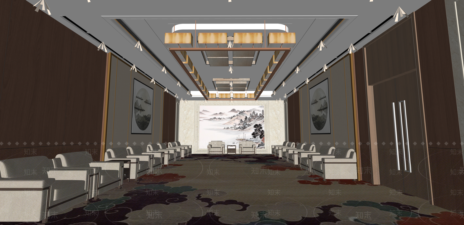 中式酒店大堂SU模型下载【ID:1215204287】