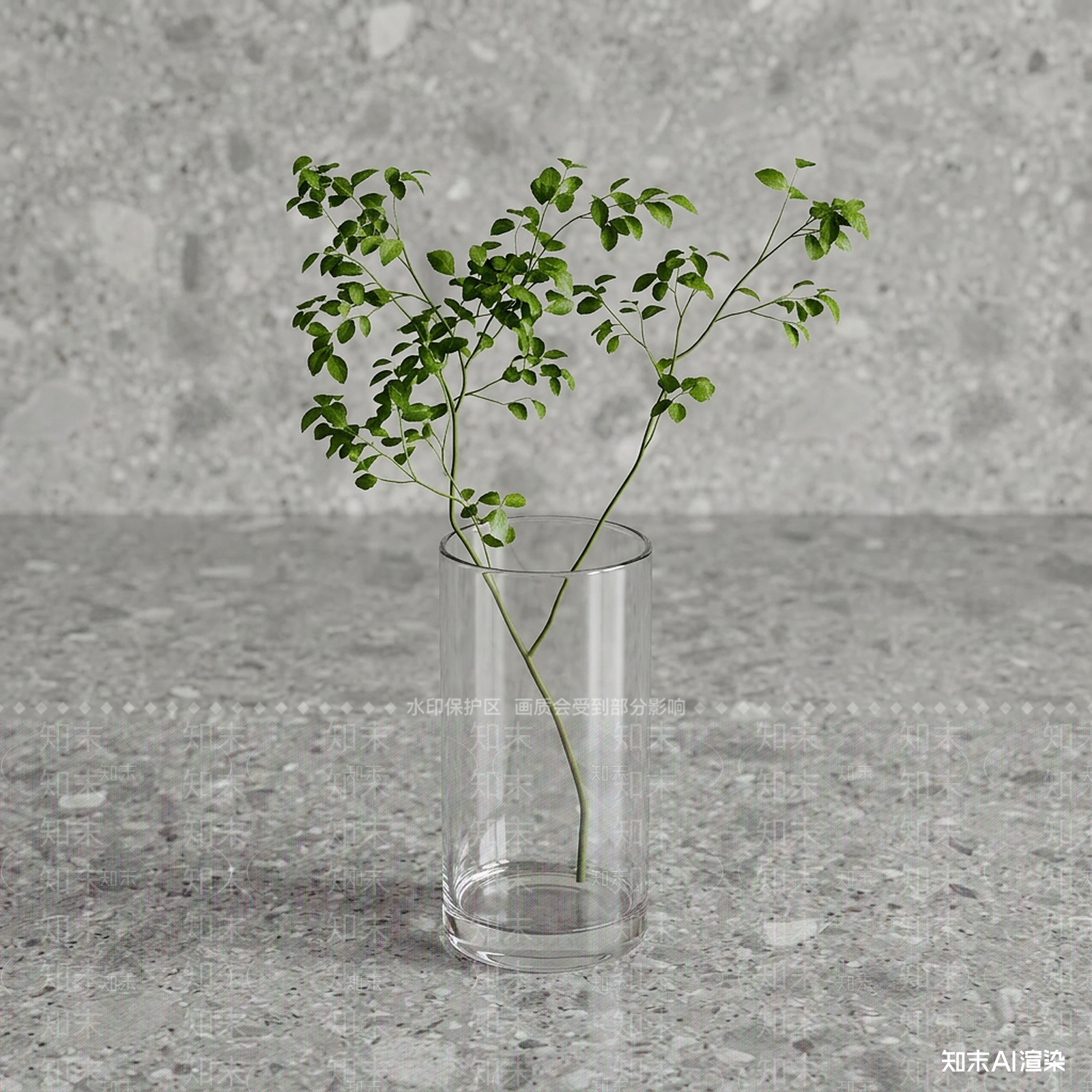 玻璃花瓶绿植草本植物3D模型下载【ID:1227373940】