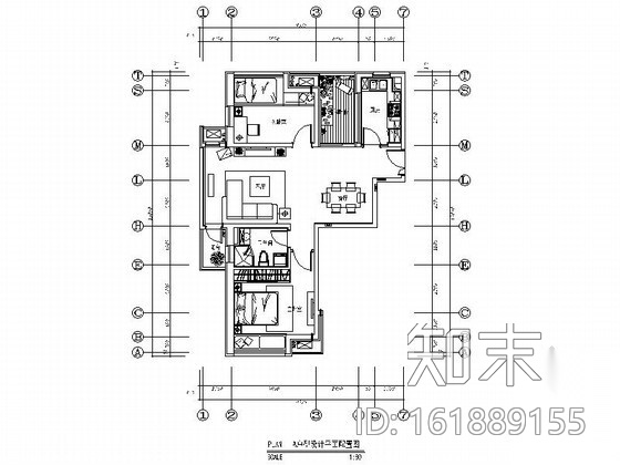 精装A户型两居室装修图施工图下载【ID:161889155】