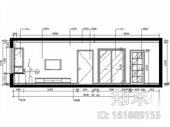 精装A户型两居室装修图施工图下载【ID:161889155】