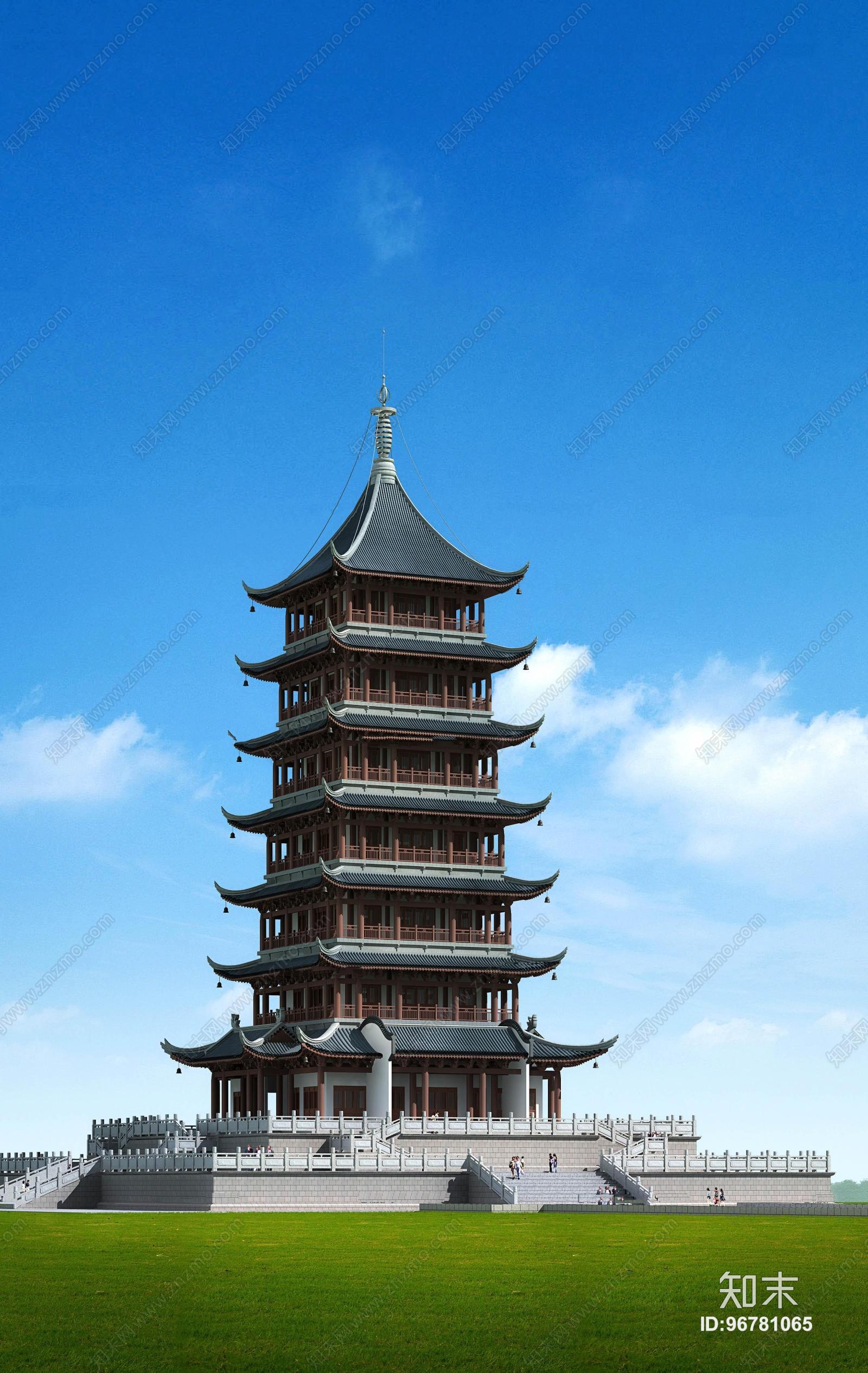 中式古建宝塔建筑外观3d模型