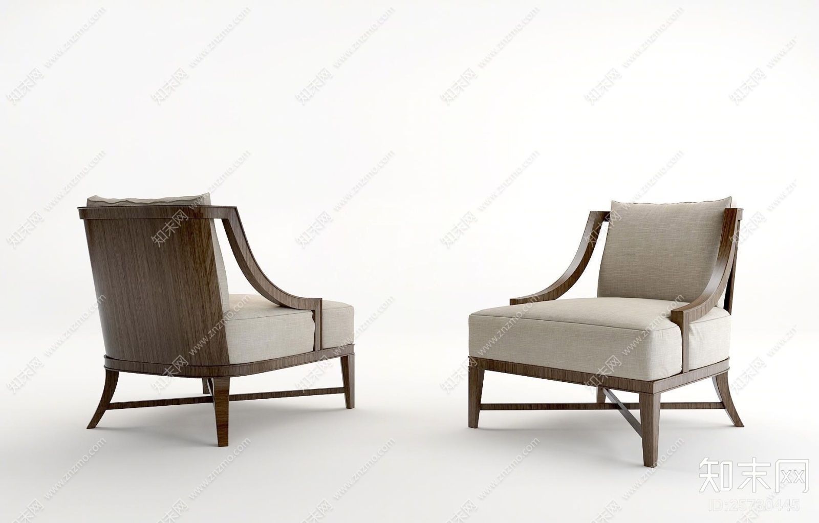 现代实木布艺单人沙发椅3D模型下载【ID:25730445】