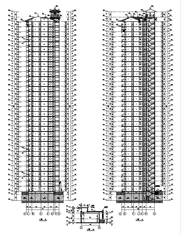 [江苏]17年最新高层住宅及独栋别墅、地下车库建筑施工...cad施工图下载【ID:165923152】