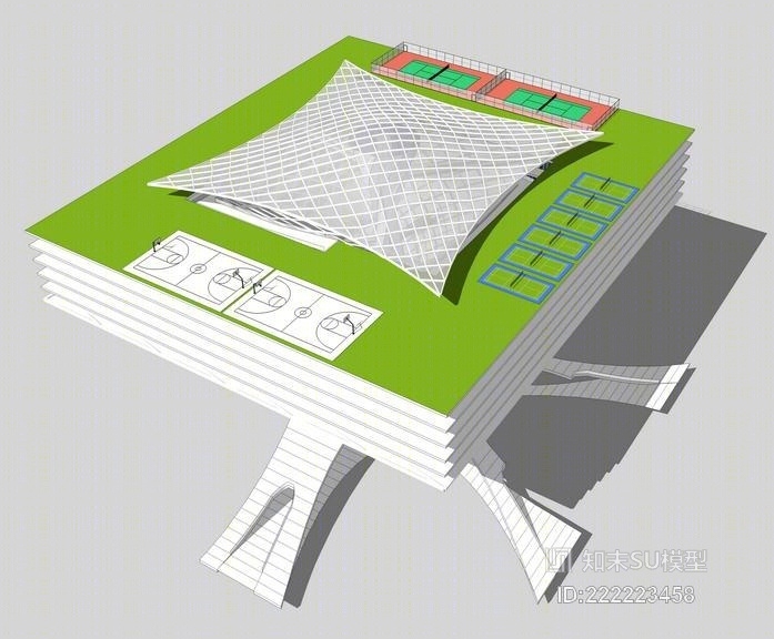 现代体育建筑SU模型下载【ID:222223458】