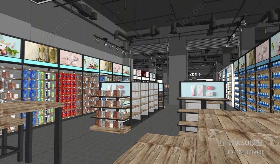 超市化妆品区室内设计SU模型下载【ID:634326038】