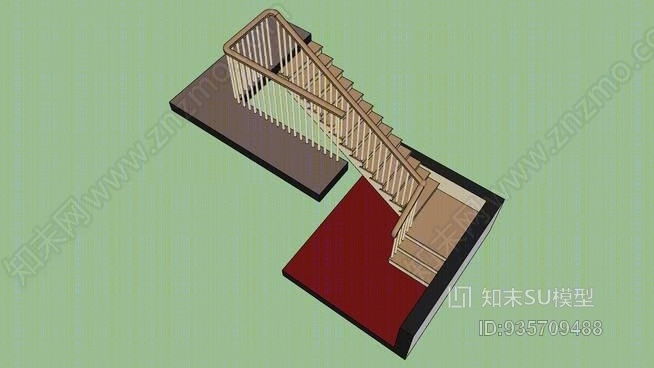 漂亮的基本L形楼梯SU模型下载【ID:935709488】
