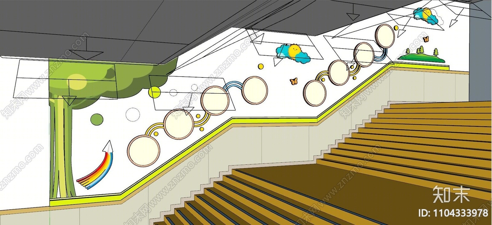 现代幼儿园楼梯文化SU模型下载【ID:1104333978】