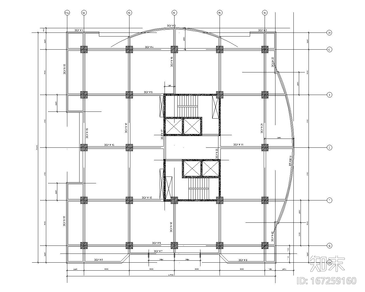 高层办公楼结构cad施工图下载【ID:167259160】