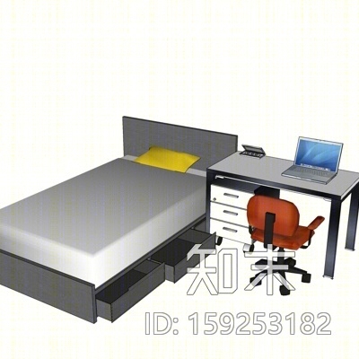现代布艺单人床SU模型下载【ID:159253182】