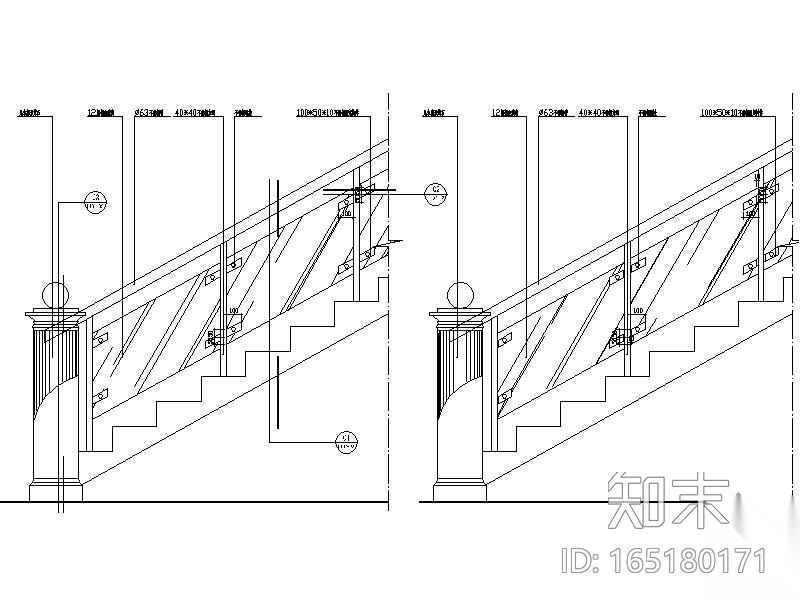 楼梯间栏杆详图cad施工图下载【ID:165180171】